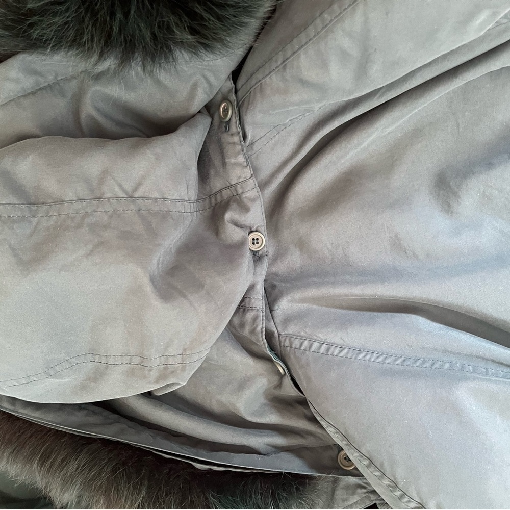Teal green Long Hooded Coat with detachable Fur Trim - Picture 11 of 11